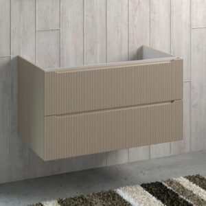 Mobile bagno beige con due cassetti.