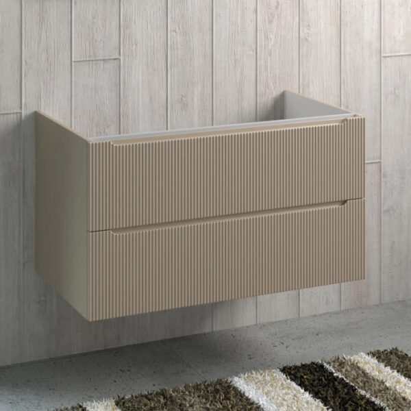 Mobile bagno beige con due cassetti.