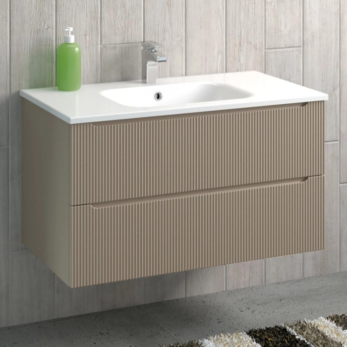 Mobile bagno t.b.t. con due cassetti e lavabo da appoggio.