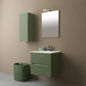 Mobile bagno t.b.t. verde con specchio e pensile per il bagno.