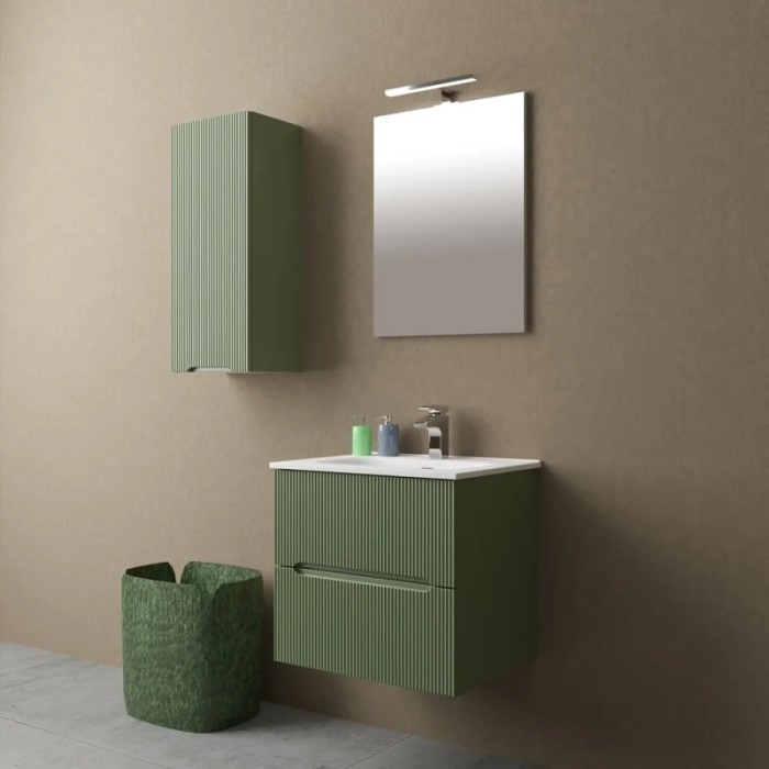 Mobile bagno t.b.t. verde con specchio e pensile per il bagno.