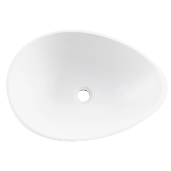 Lavabo d'appoggio t.b.t. bianco dalla forma organica, vista dall'alto.