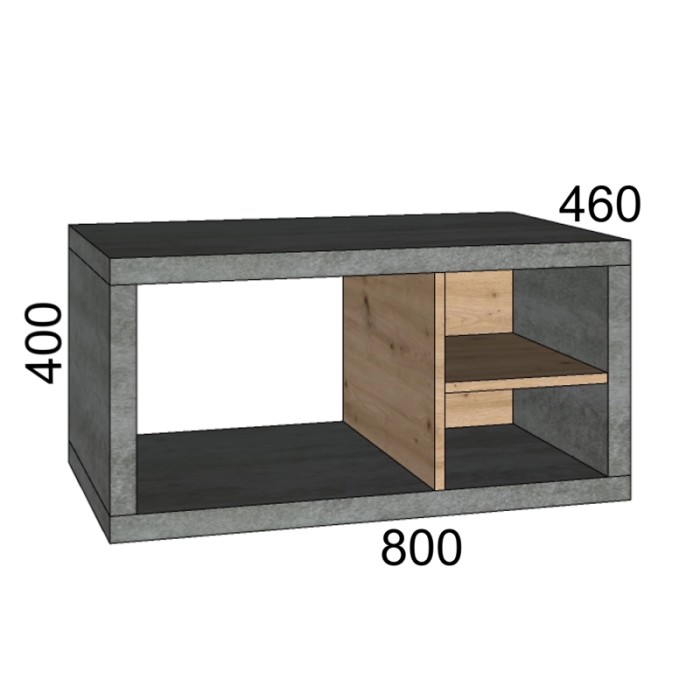 t.b.t. Mobile bagno sospeso effetto cemento con ripiano in legno, 80x40x46cm.