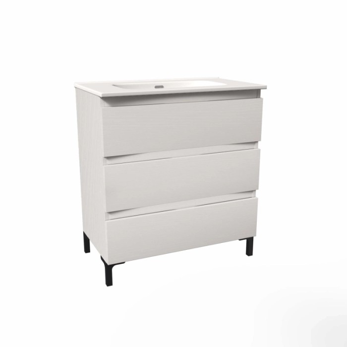Mobile bagno base lavabo a terra Pura 3 cassettoni L81xH90xP46 cm Bianco nordico