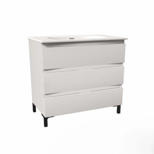 Mobile bagno base lavabo a terra Pura 3 cassettoni L101xH90xP46 cm Bianco nordic