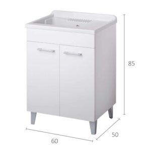 Mobile lavabo bianco con due ante e dimensioni.