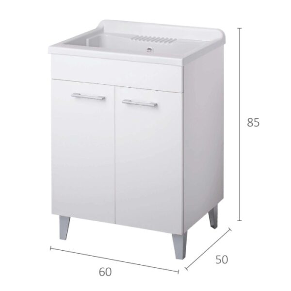 Mobile lavabo bianco con due ante e dimensioni.