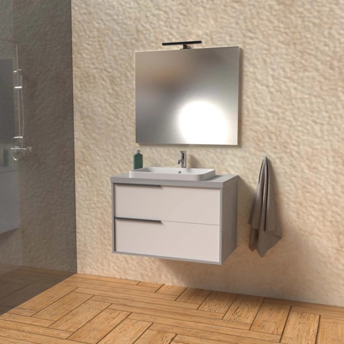 Mobile bagno base lavabo sospeso Kora 81x65x46 cm grigio spatolato bianco opaco