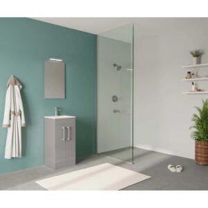 Mobile bagno grigio con lavabo in un bagno moderno.