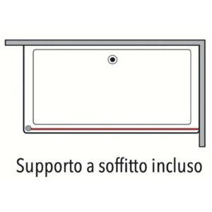 Schizzo di una doccia walk-in Docce, supporto a soffitto incluso.