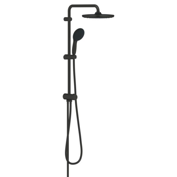 Sistema doccia nero Grohe Vitalio Start 250 Flex con soffione e doccetta per montaggio a parete.