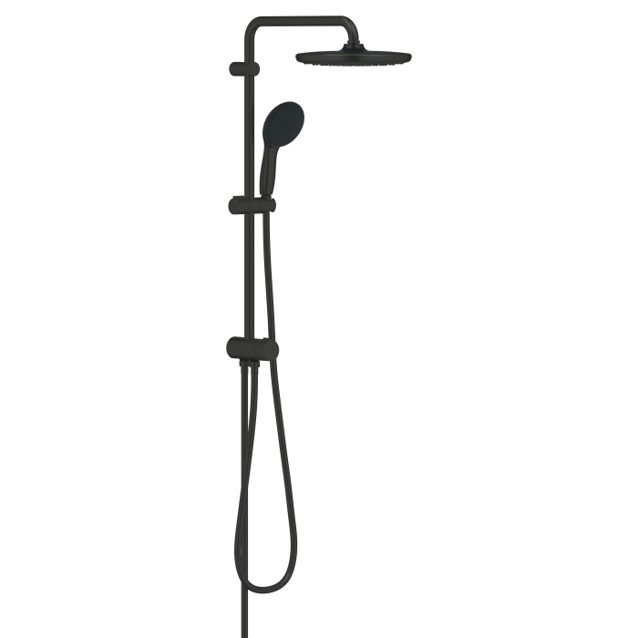 Sistema doccia nero Grohe Vitalio Start 250 Flex con soffione e doccetta per montaggio a parete.