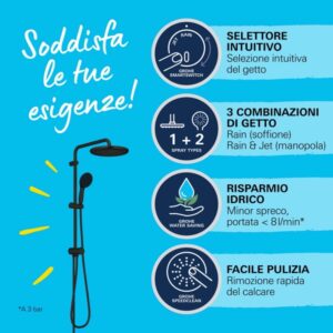 Sistema doccia Grohe Vitalio Start 250 Flex con soffione e doccetta in nero.