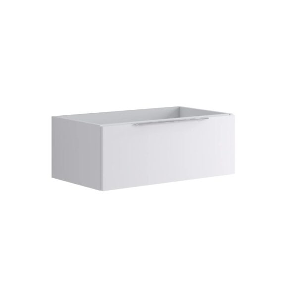 Mobile bagno sospeso bianco con maniglia.