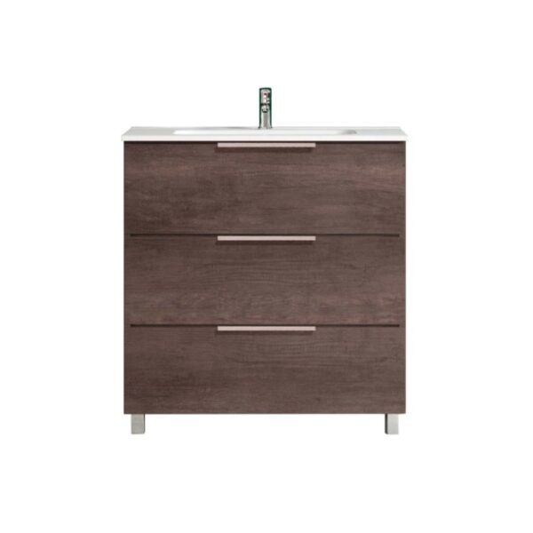 Mobile bagno t.b.t. con tre cassetti e lavabo bianco.