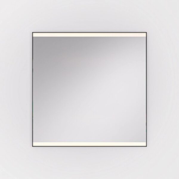 Specchio da parete quadrato con illuminazione a LED superiore e inferiore.