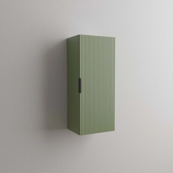 Mobile bagno sospeso t.b.t. verde con superficie a coste e maniglia nera.