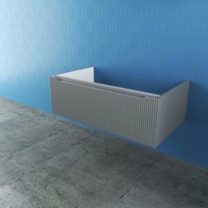 Mobile bagno sospeso grigio con frontale scanalato.