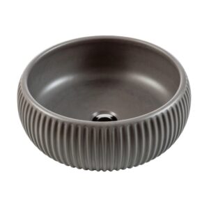 Lavabo d'appoggio t.b.t. rotondo grigio con superficie a coste.