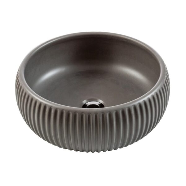 Lavabo d'appoggio t.b.t. rotondo grigio con superficie a coste.