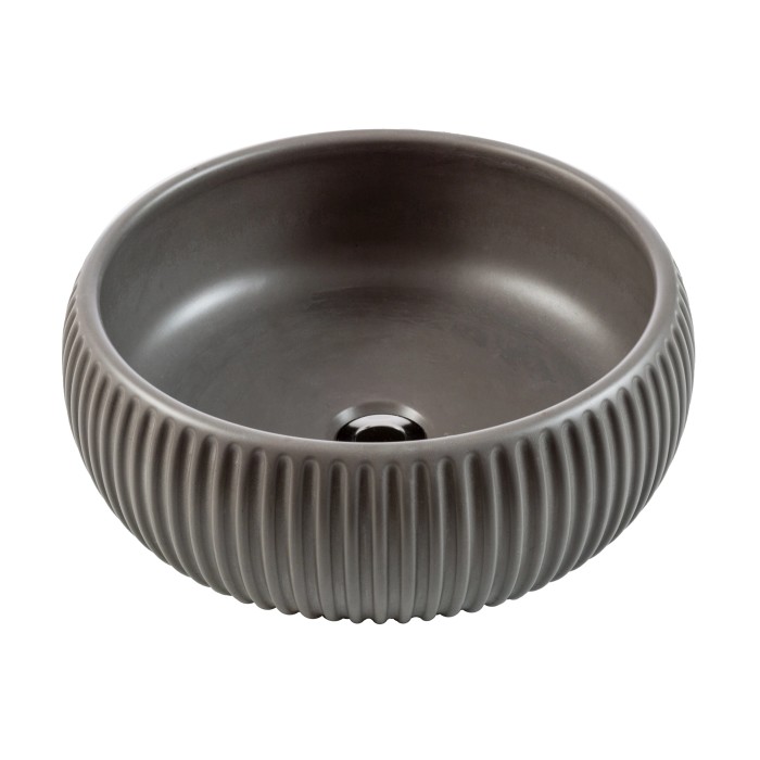 Lavabo d'appoggio t.b.t. rotondo grigio con superficie a coste.