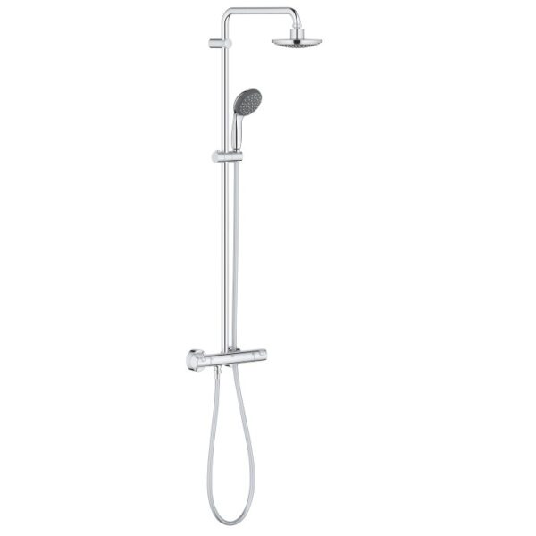 Sistema doccia Grohe QuickFix Vitalio Start con soffione, doccetta, termostato e funzione anticalcare.