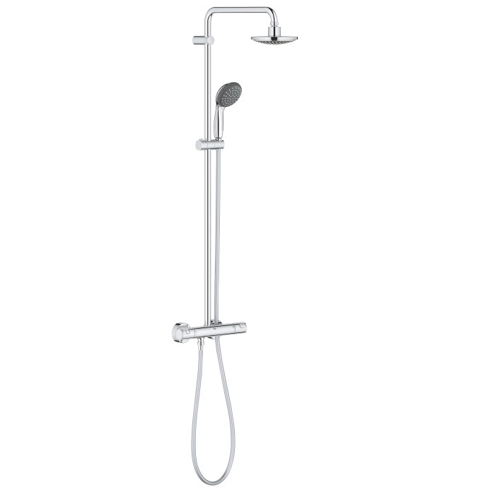 Sistema doccia Grohe QuickFix Vitalio Start con soffione, doccetta, termostato e funzione anticalcare.