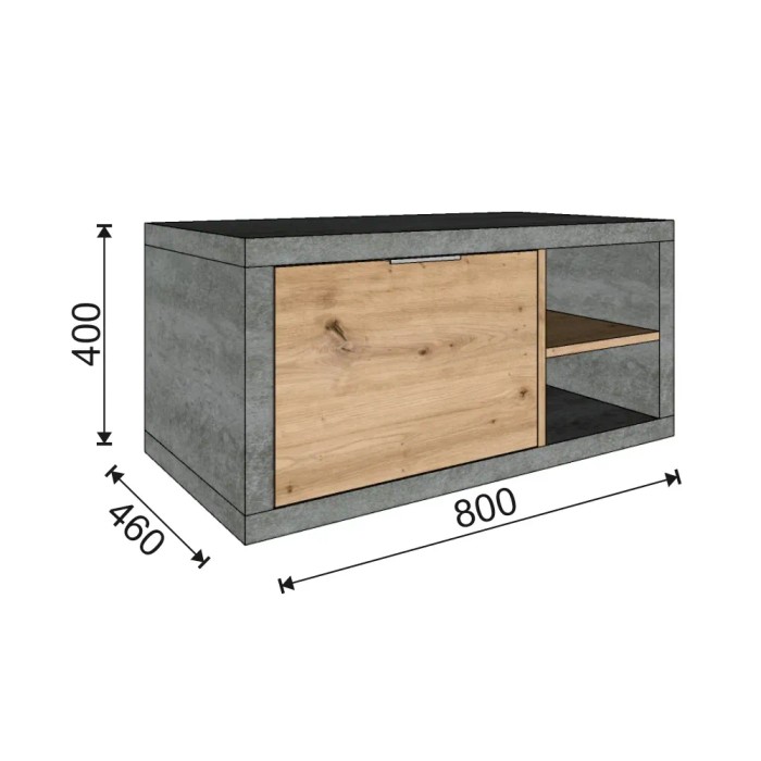 t.b.t. Mobile bagno con frontale in legno e effetto cemento, 800x400x460 mm.