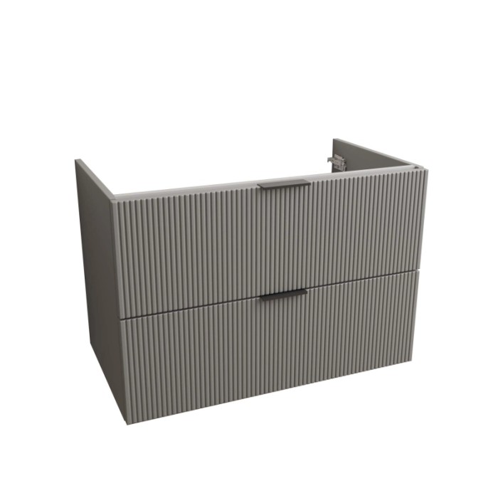 Mobile bagno sospeso grigio con due cassetti.