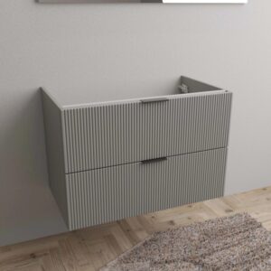 Mobile bagno grigio con due cassetti e frontale scanalato. Arredo bagno.