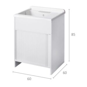 Mobile lavabo bianco con frontale a rullo e dimensioni 60x60x85 cm.
