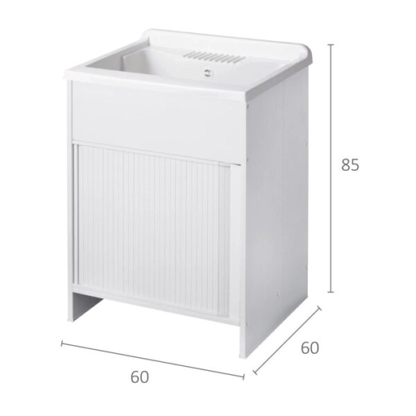 Mobile lavabo bianco con frontale a rullo e dimensioni 60x60x85 cm.
