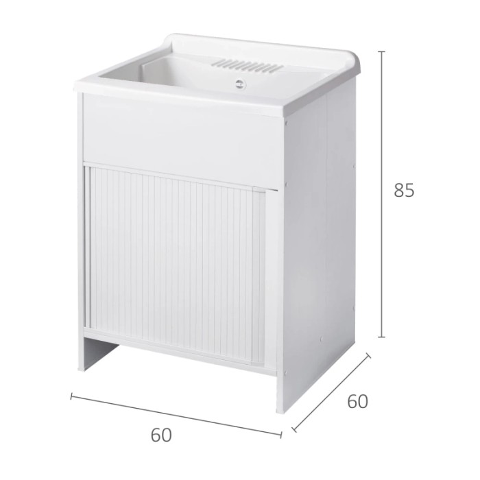 Mobile lavabo bianco con frontale a rullo e dimensioni 60x60x85 cm.