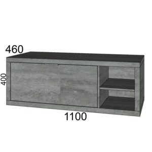 Mobile bagno grigio con cassetto e ripiano a giorno per arredo bagno.