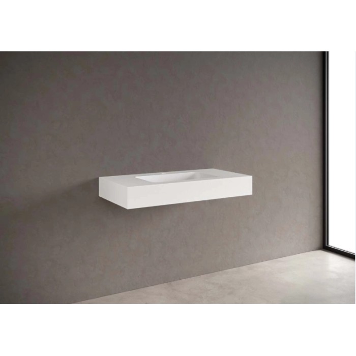 Consolle lavabo t.b.t. bianca su parete grigia. Design semplice e moderno.