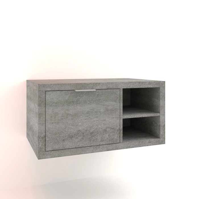 Mobile bagno t.b.t. grigio con anta e ripiano a giorno per arredo bagno.