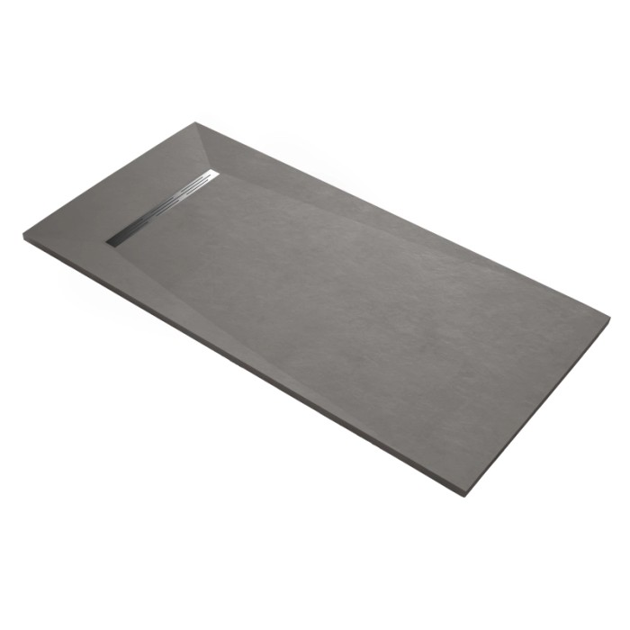 Piatto doccia grigio t.b.t. con forma rettangolare e scarico integrato.