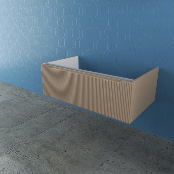 t.b.t. Mobile bagno sospeso beige con frontale a coste per il bagno.