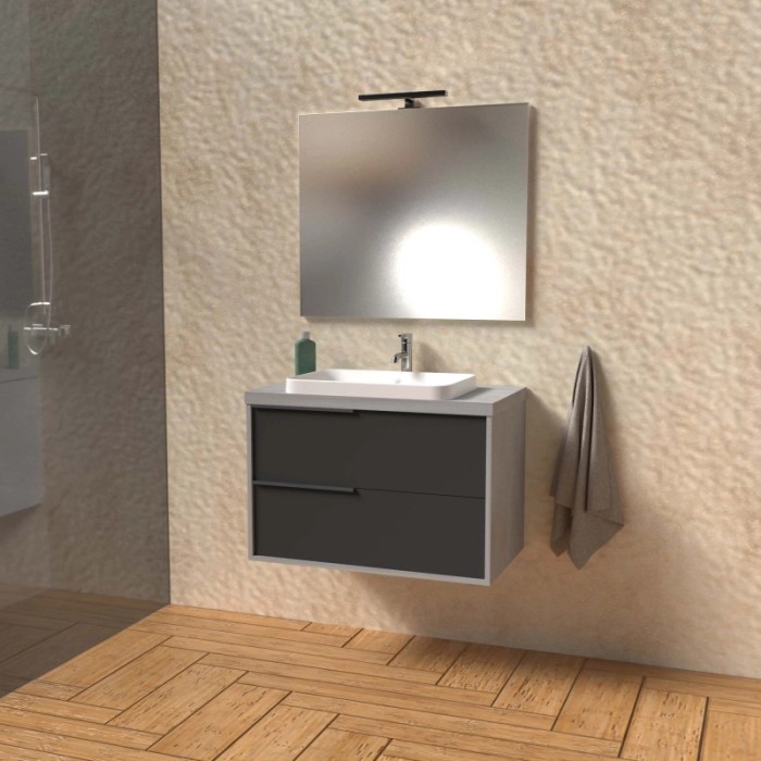 Mobile bagno base lavabo sospeso Kora 81x65x46 cm grigio spat grafite opaco