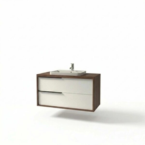 Mobile bagno base lavabo sospesa Kora H65xL101xP46 cm Noce e bianco Opale