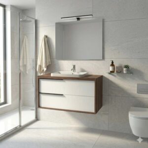 Mobile bagno base lavabo sospesa Kora H65xL101xP46 cm Noce e bianco Opale