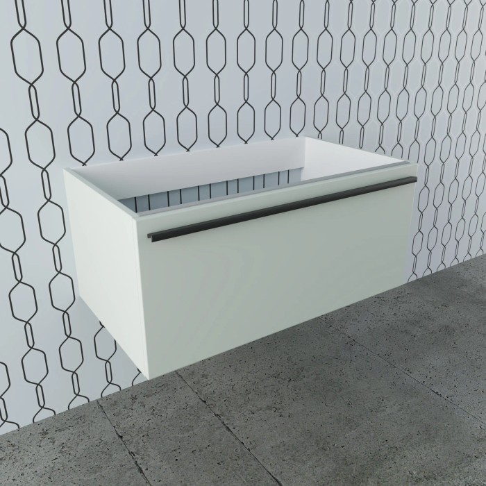 Mobile bagno sospeso t.b.t., frontale bianco con maniglia a gola.