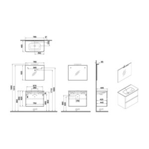Mobile bagno lavabo+specchio LED sospeso 2 cassetti Mia Plus 80 cm bianco lucido