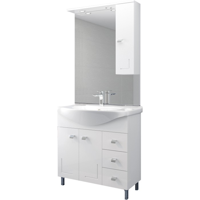 Mobile bagno bianco con specchio e armadietto per arredo bagno.