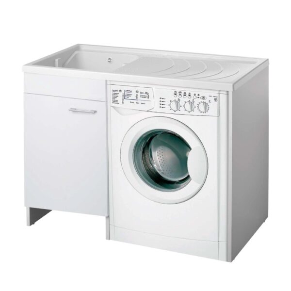 Mobile lavatoio bianco con lavatrice integrata. Lavatoi per lavanderia o bagno.