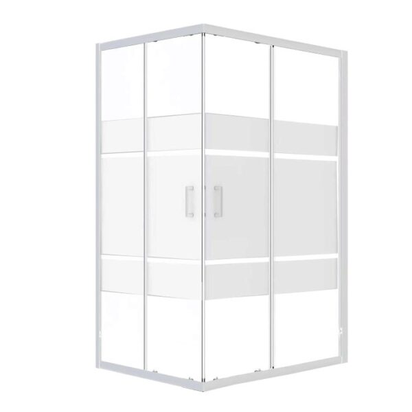 Box doccia t.b.t. con telaio bianco e vetro parzialmente opaco.