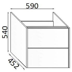 Schizzo di un mobile sottolavabo t.b.t. con dimensioni per l'arredo bagno.