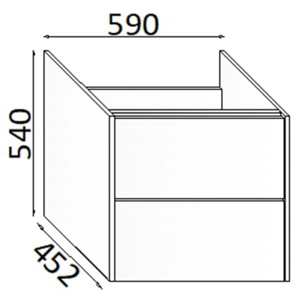Schizzo di un mobile sottolavabo t.b.t. con dimensioni per l'arredo bagno.
