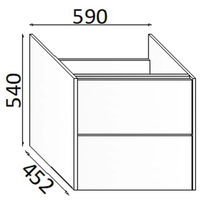 Schizzo di un mobile sottolavabo t.b.t. con dimensioni per l'arredo bagno.