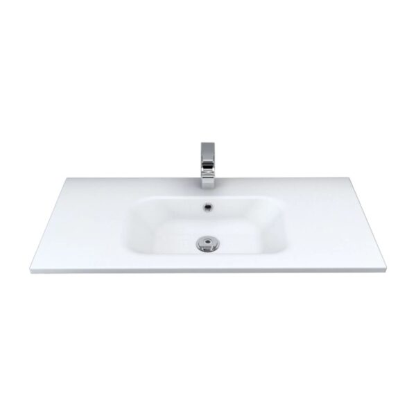 Lavabo singolo t.b.t. bianco con rubinetto per il bagno.